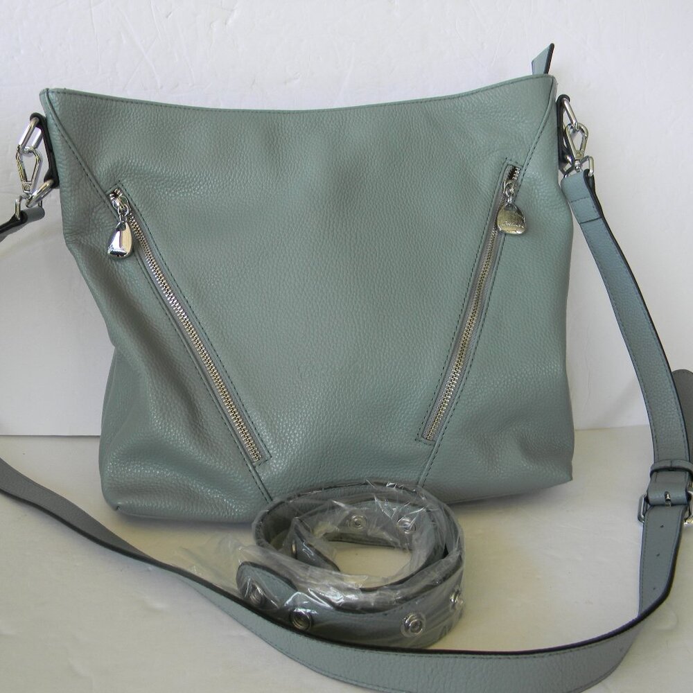 Bostanten Hobo Crossbody Shoulder Leather Bag BLUE Zip Closure Adjustable ZIP